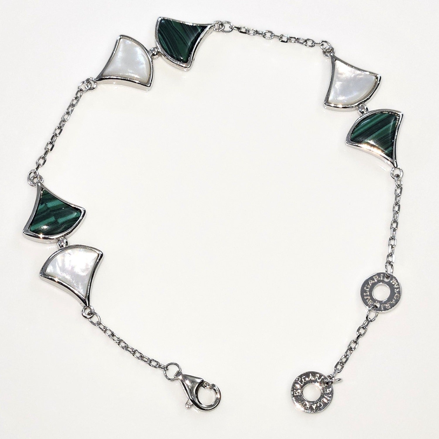 Blisse Allure Mother of Pearl with Malachite Sterling Silver Bracelet