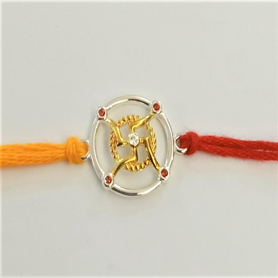 Blisse Allure Sterling Silver Two Toned Swastik Rakhi with CZ for your Brother