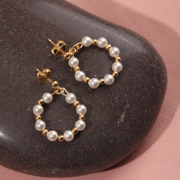 Blisse Allure Gold beaded with Pearl Earrings