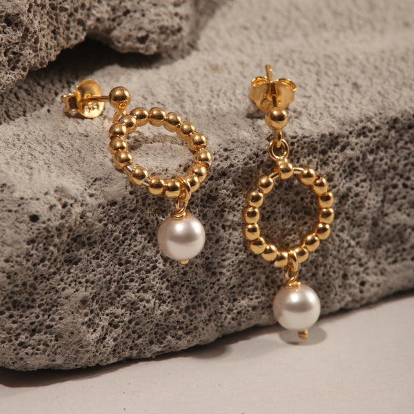 Blisse Allure Gold Beaded with Pearl Drop Earrings