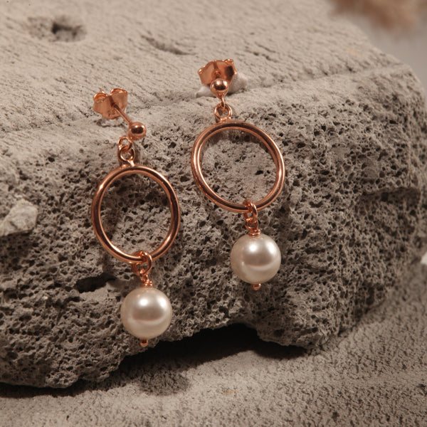 Blisse Allure Rose Gold  Ball Post with Pearl Drop Earrings