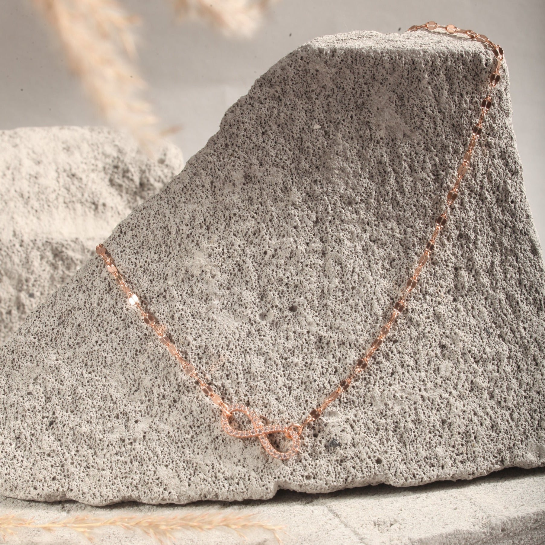 Blisse Allure Rose Gold Infinity Necklace with Cubic Zirconia