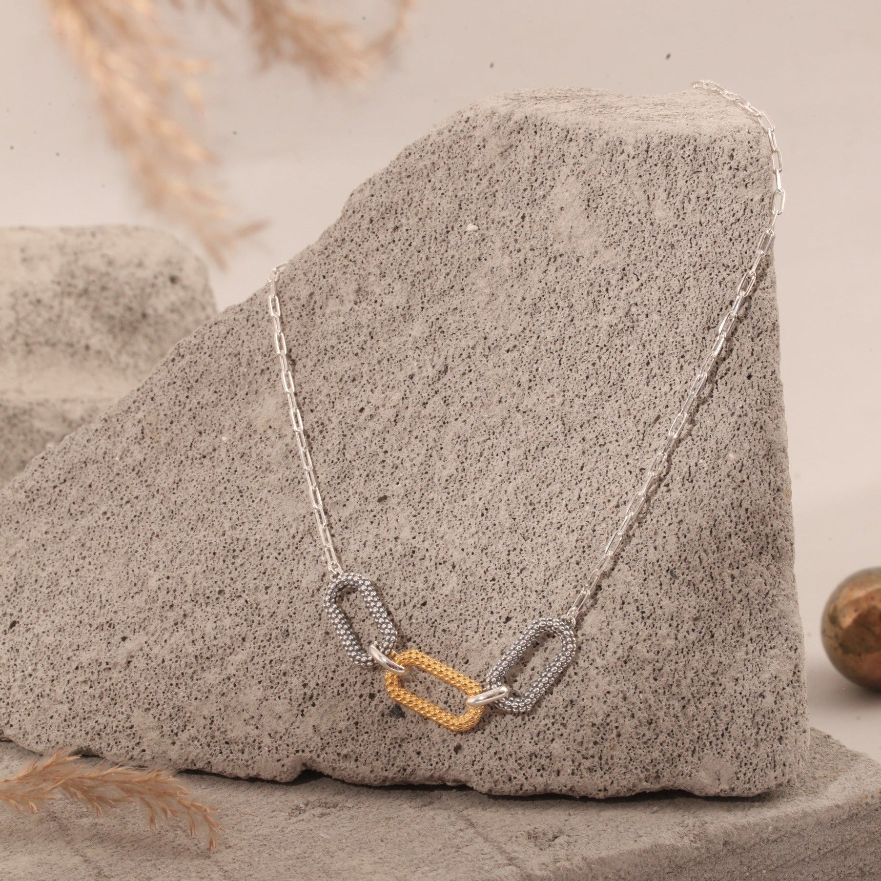 Blisse Allure Oxidized Silver and Gold Link Necklace