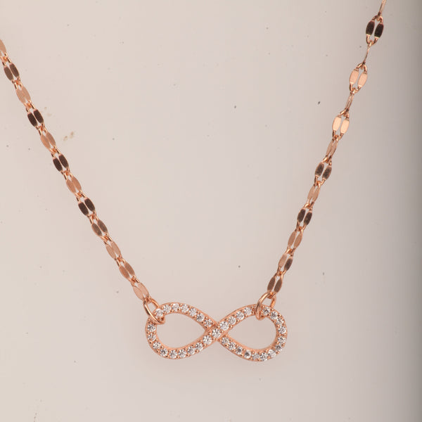 Blisse Allure Rose Gold Infinity Necklace with Cubic Zirconia