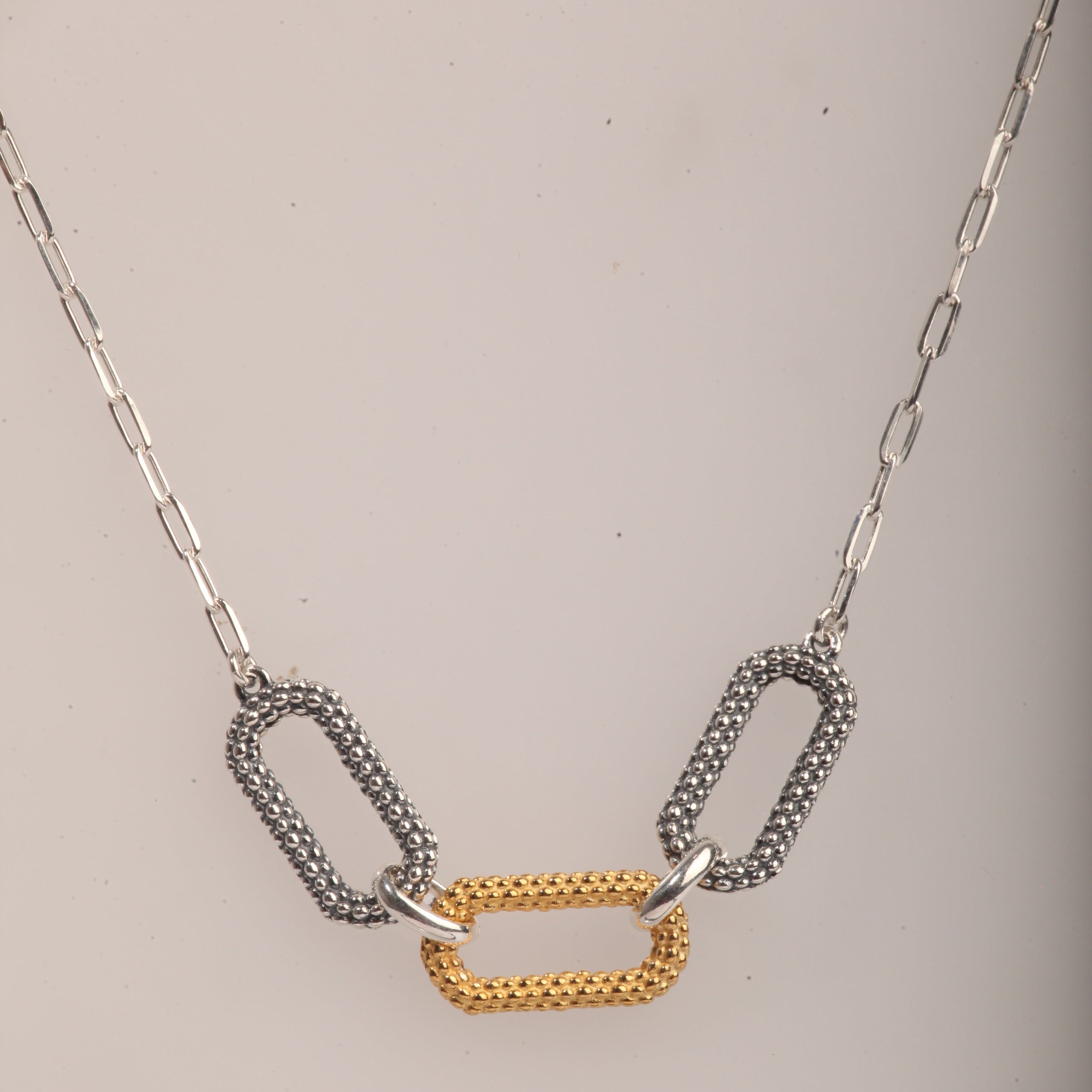 Blisse Allure Oxidized Silver and Gold Link Necklace