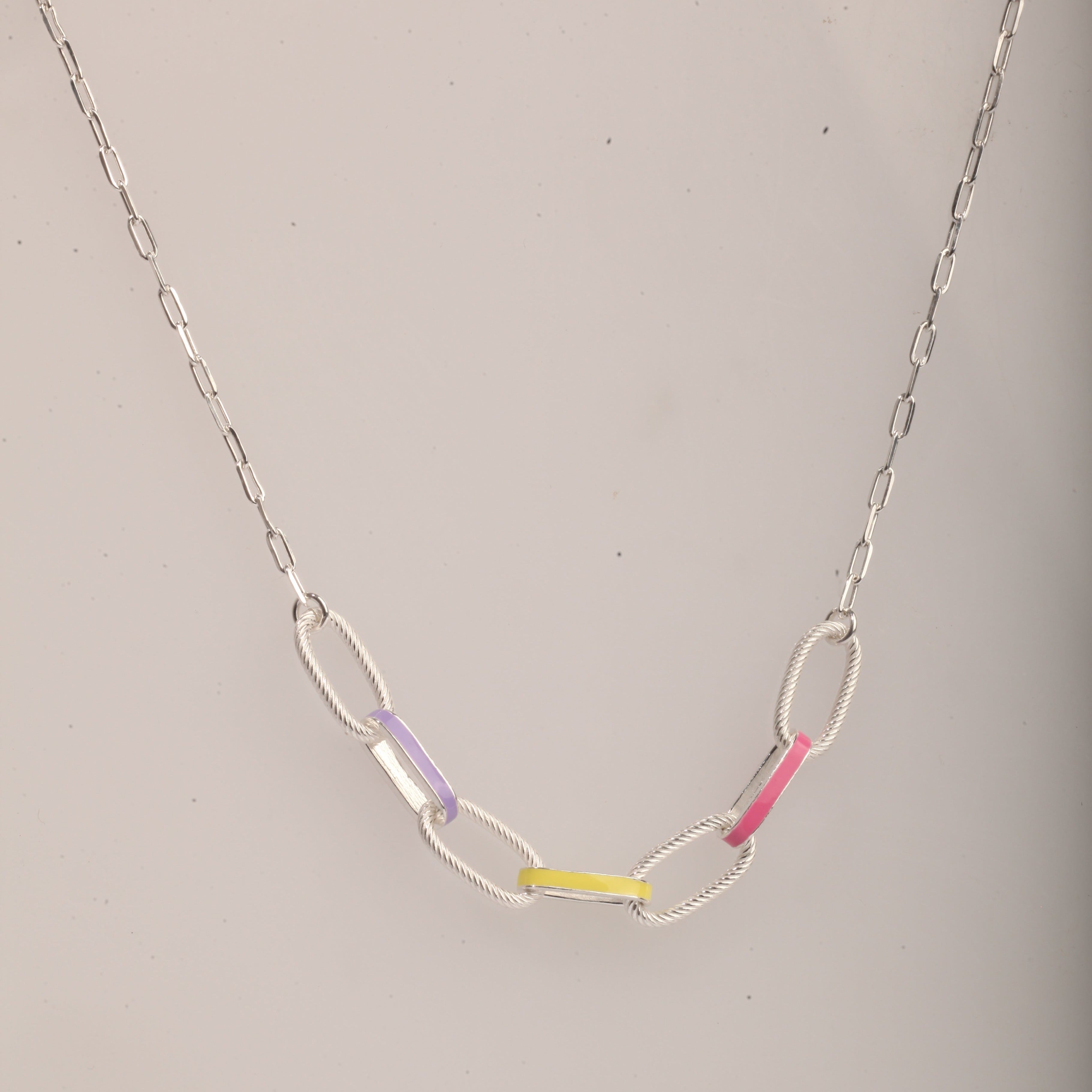 Blisse Allure Silver Enamelled Link Necklace