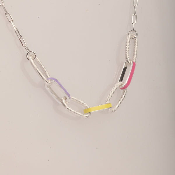 Blisse Allure Silver Enamelled Link Necklace