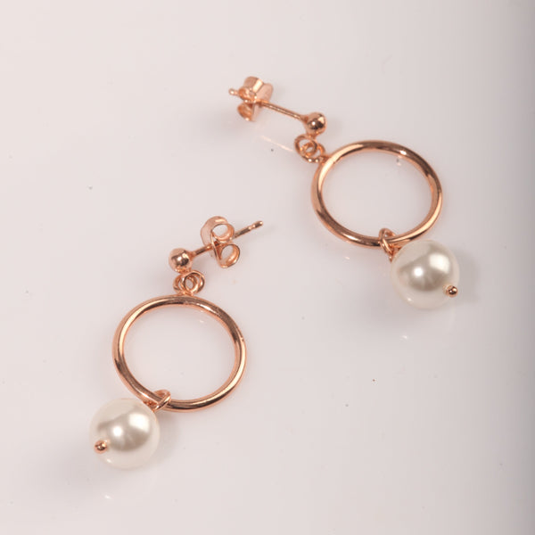 Blisse Allure Rose Gold  Ball Post with Pearl Drop Earrings