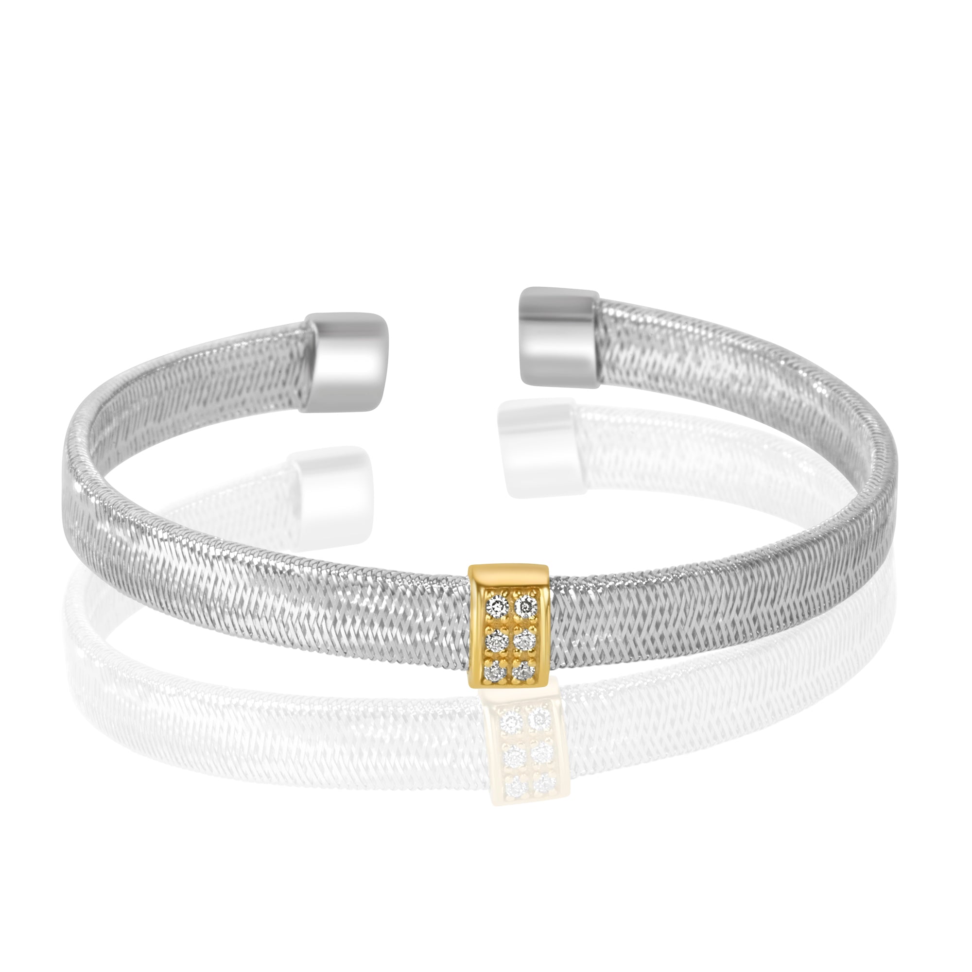 Blisse Allure Elegant Gold Woven Cuff Bracelet with Diamond Accent