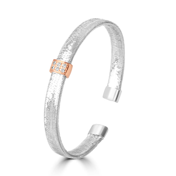 Blisse Allure Elegant Rose Gold Woven Cuff Bracelet with Diamond Accent