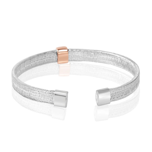 Blisse Allure Elegant Rose Gold Woven Cuff Bracelet with Diamond Accent