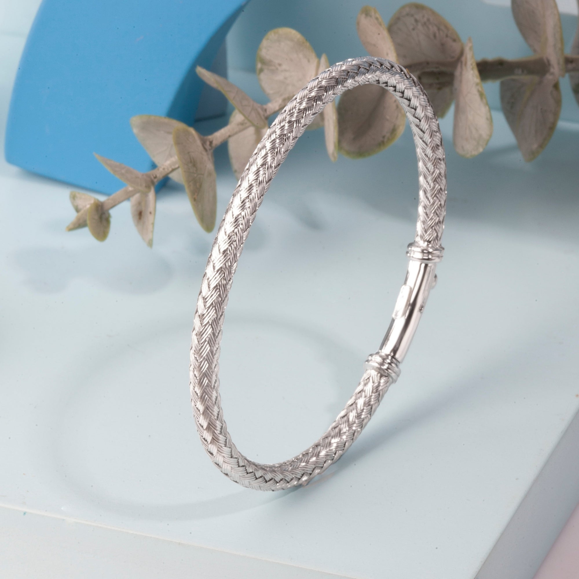 Blisse Allure Timeless Silver Bangle with Braided Texture