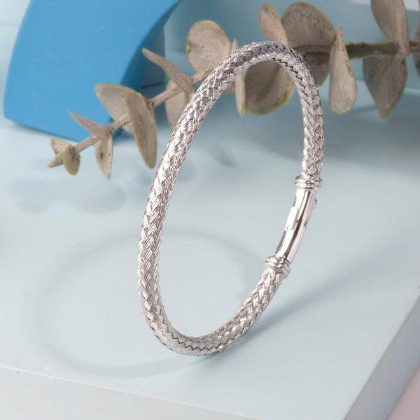 Blisse Allure Timeless Silver Bangle with Braided Texture