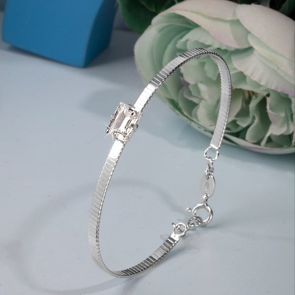 Blisse Allure Luxury Silver Bracelet with Emerald-Cut Diamond