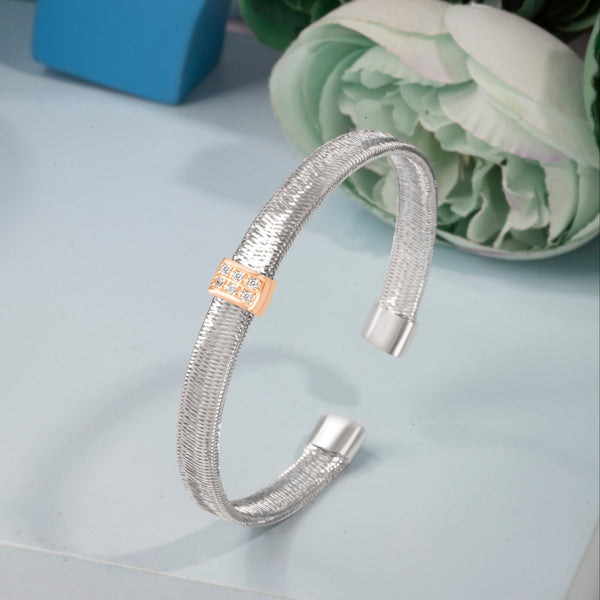 Blisse Allure Elegant Rose Gold Woven Cuff Bracelet with Diamond Accent