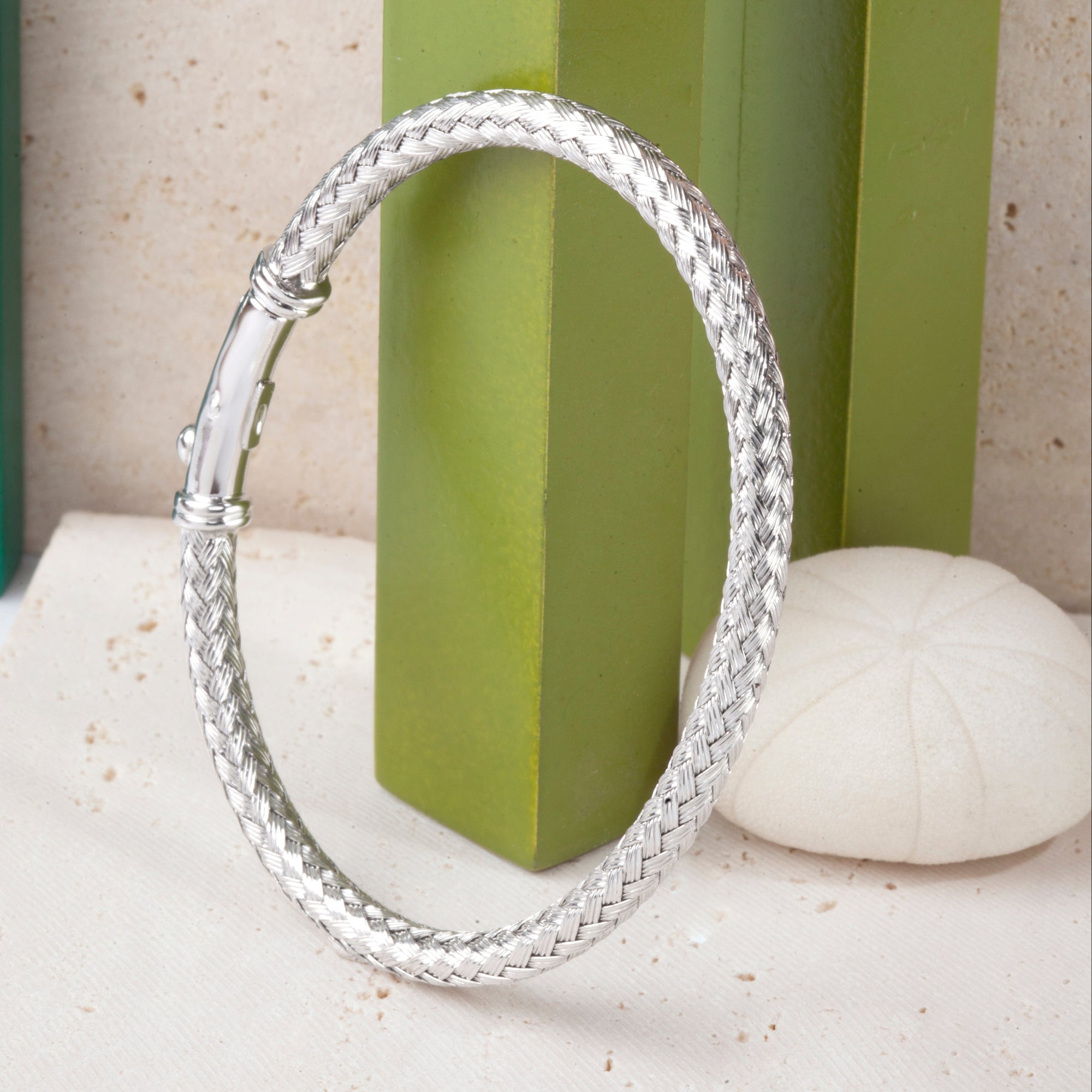 Blisse Allure Timeless Silver Bangle with Braided Texture