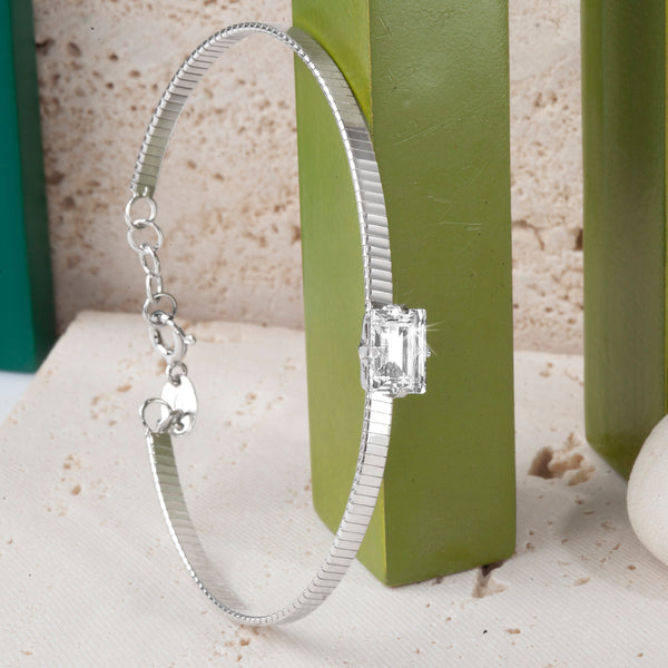 Blisse Allure Luxury Silver Bracelet with Emerald-Cut Diamond