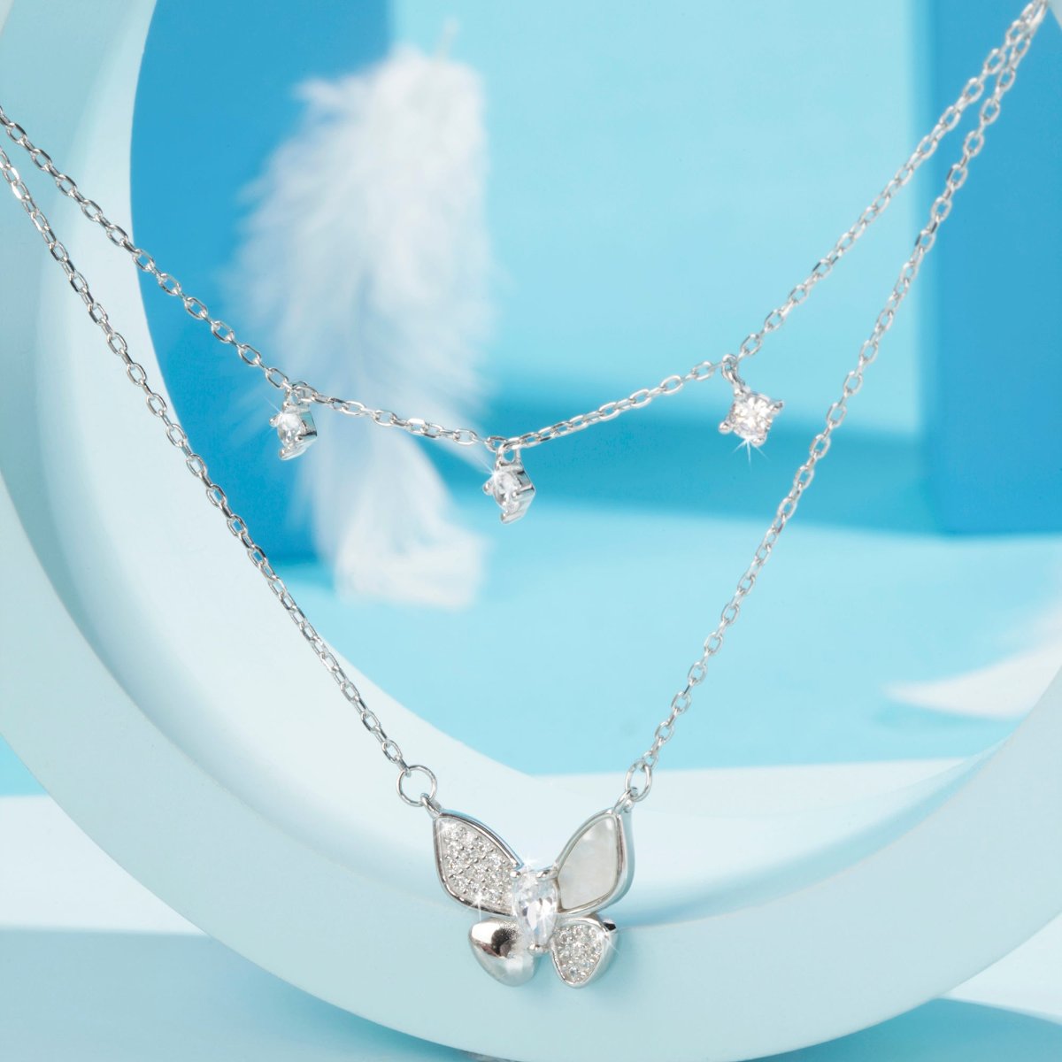 Blisse Allure Sterling Silver Butterfly Motif Layered Necklace.