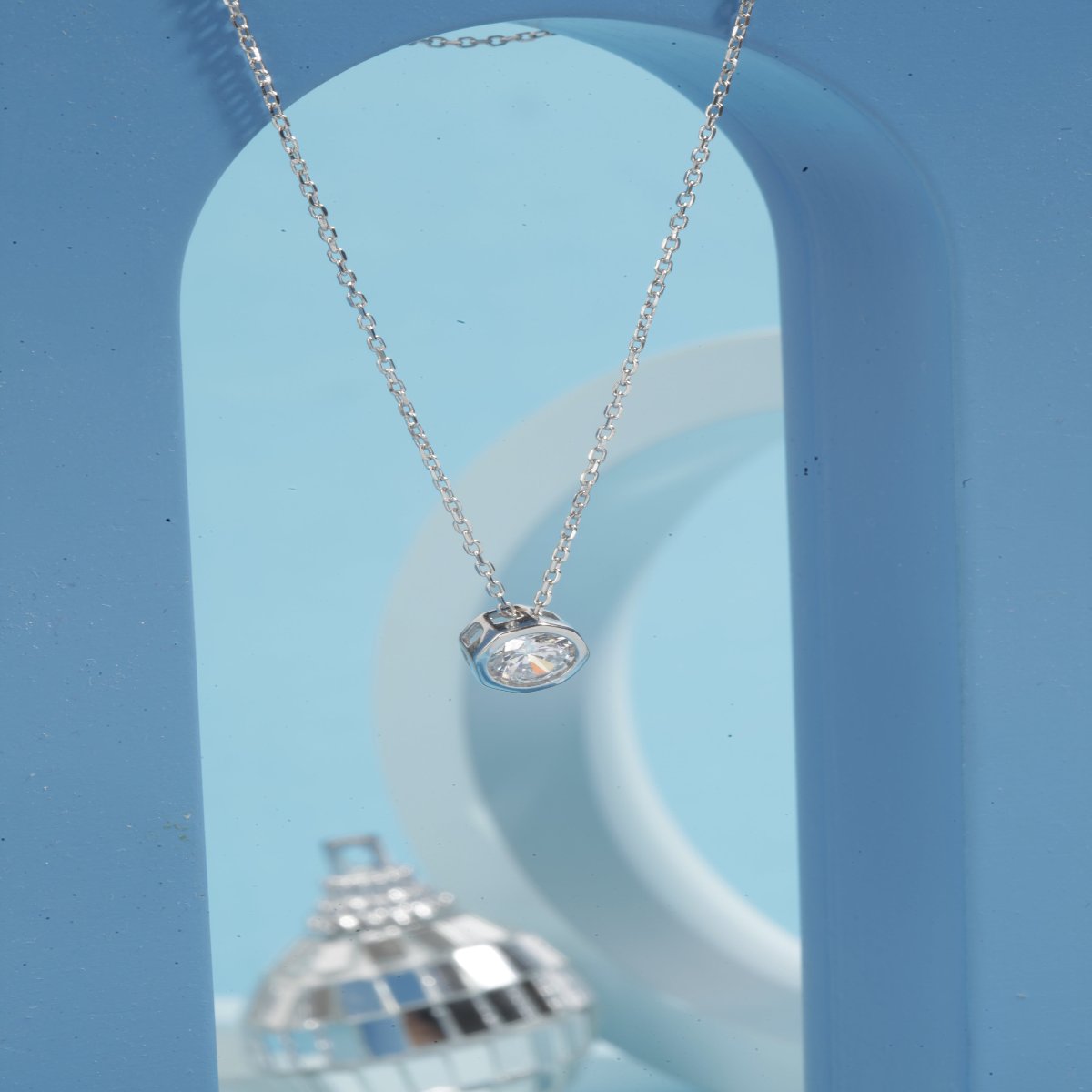 Blisse Allure Sterling Silver Bezel set Pendant Necklace.