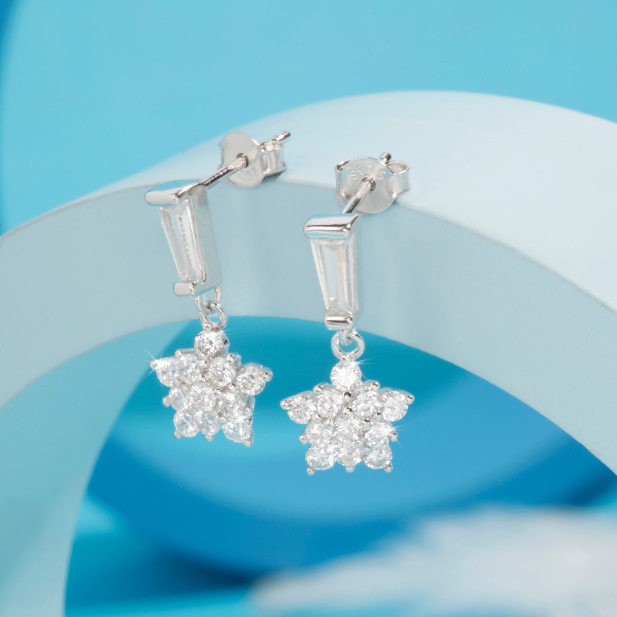 Blisse Allure Sterling Silver Flower Drop Earrings.