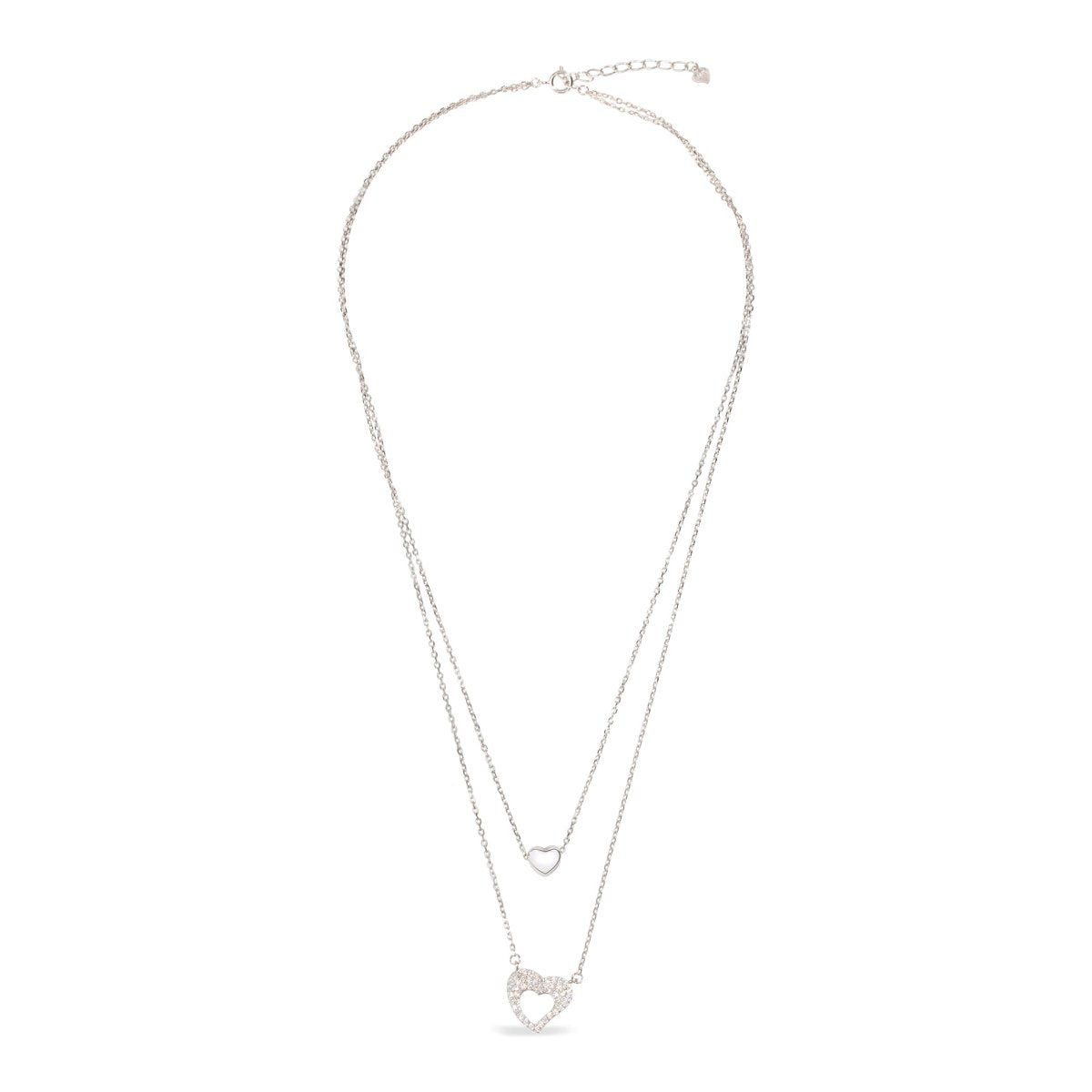 Blisse Allure Sterling Silver Dual Heart Layered Necklace.