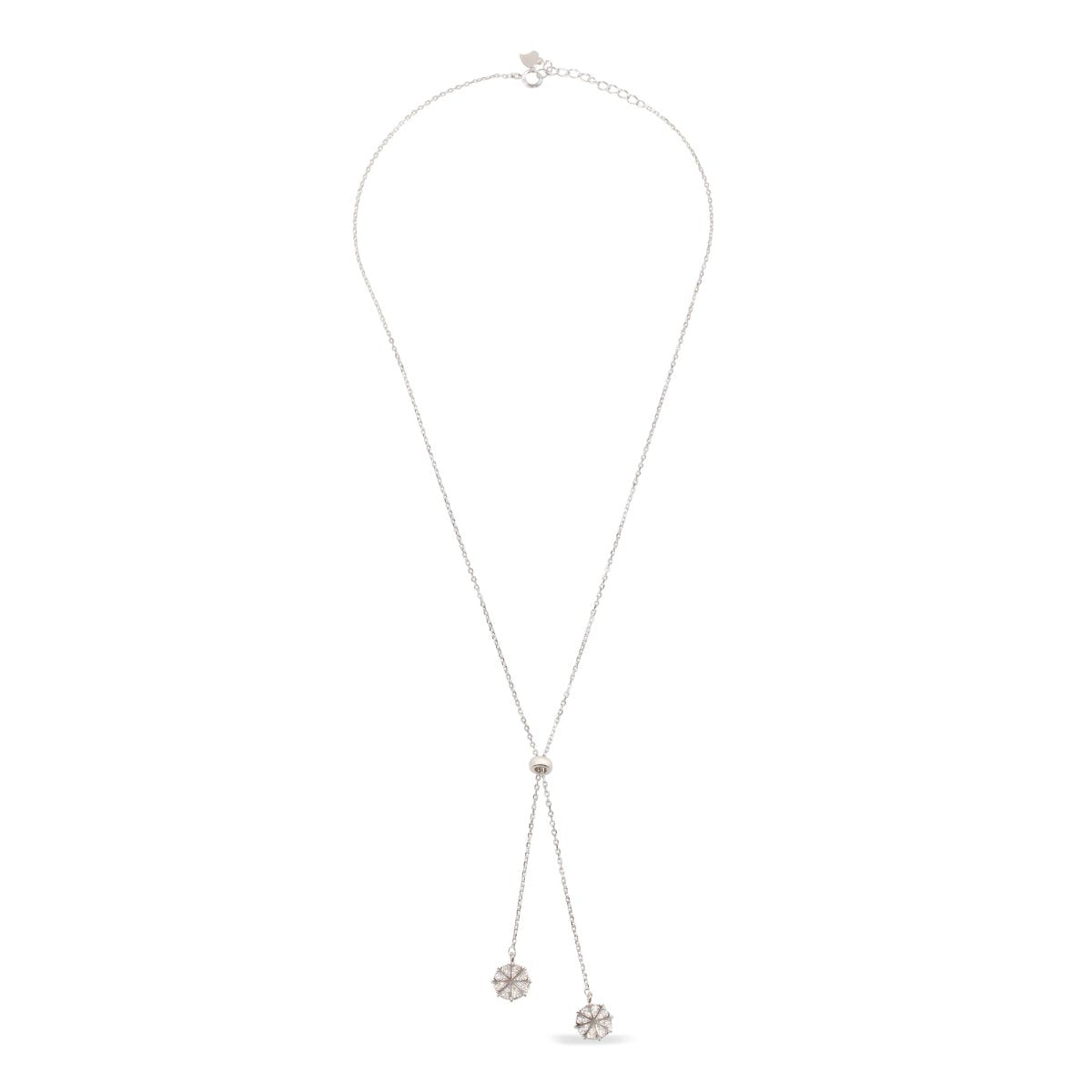 Blisse Allure Sterling Silver Dual Circular Drop Necklace.