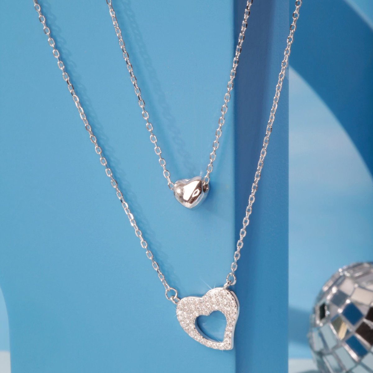 Blisse Allure Sterling Silver Dual Heart Layered Necklace.