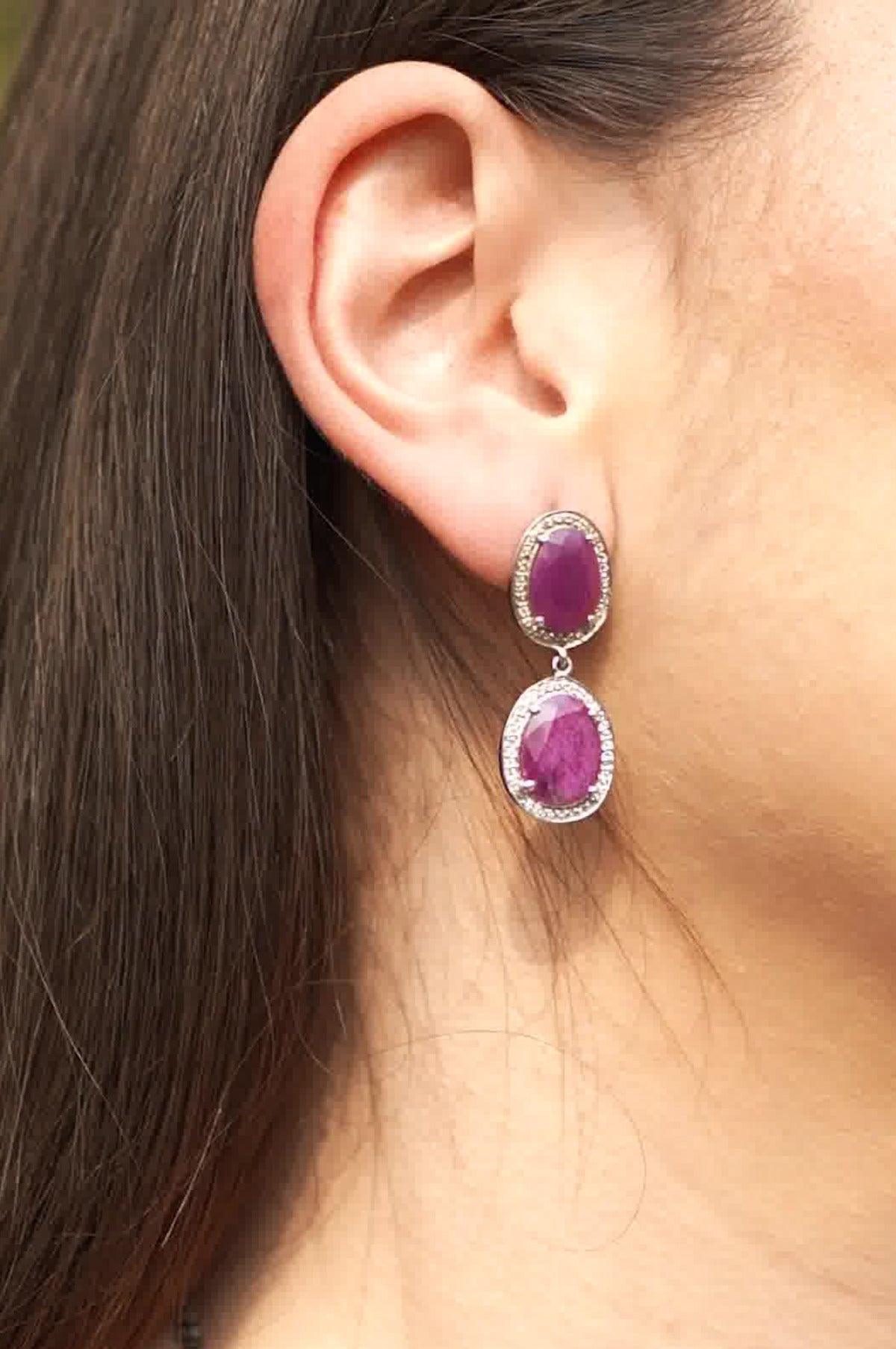 Blisse 925 Silver Pink Ruby Talpe Stone CZ Earring For Women