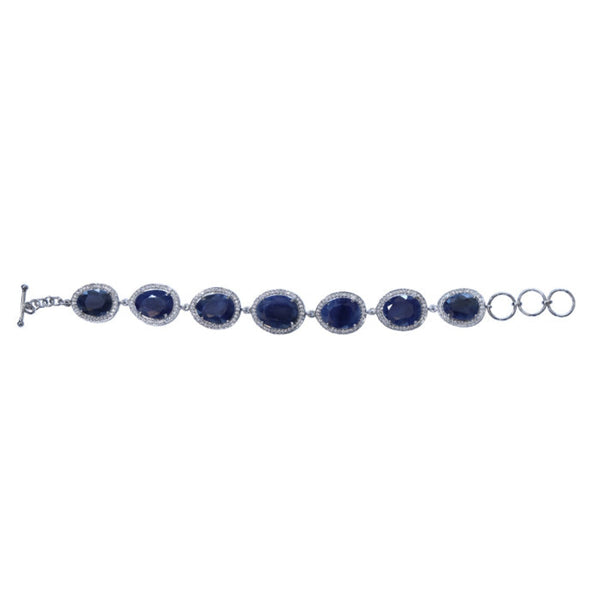 Blisse Allure 925 Sterling Blue Sapphire with White CZ Silver Bracelet For Women