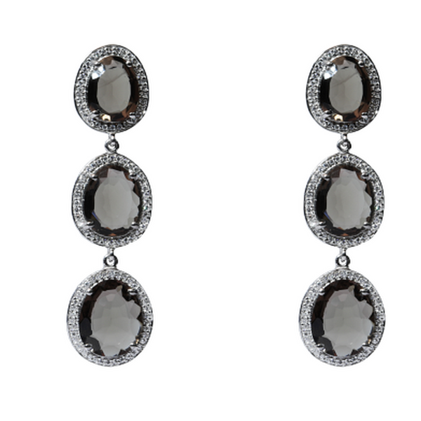 Blisse Allure 925 Sterling Silver Smoky Quartz Cz Dangler Earrings For Women