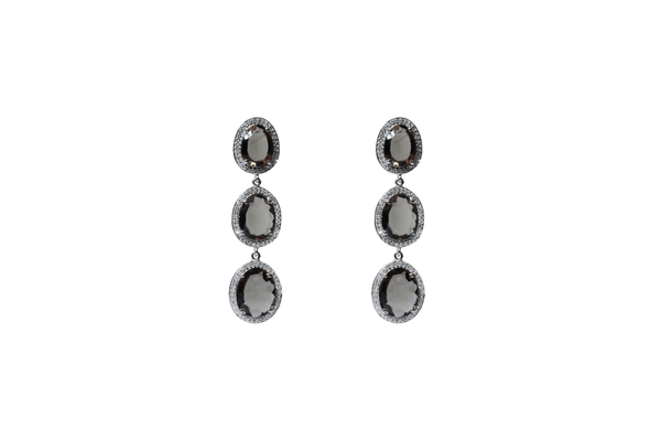 Blisse Allure 925 Sterling Silver Smoky Quartz Cz Dangler Earrings For Women