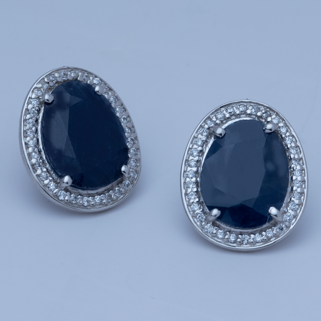 Blisse Allure 925 Sterling Sapphire Cz Silver Stud Earrings For Women
