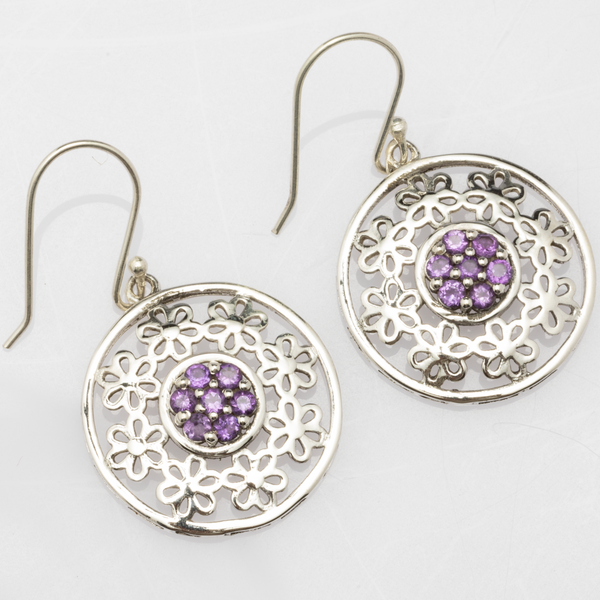 Blisse Allure Sterling Silver Circular shaped Floral Jaali earrings