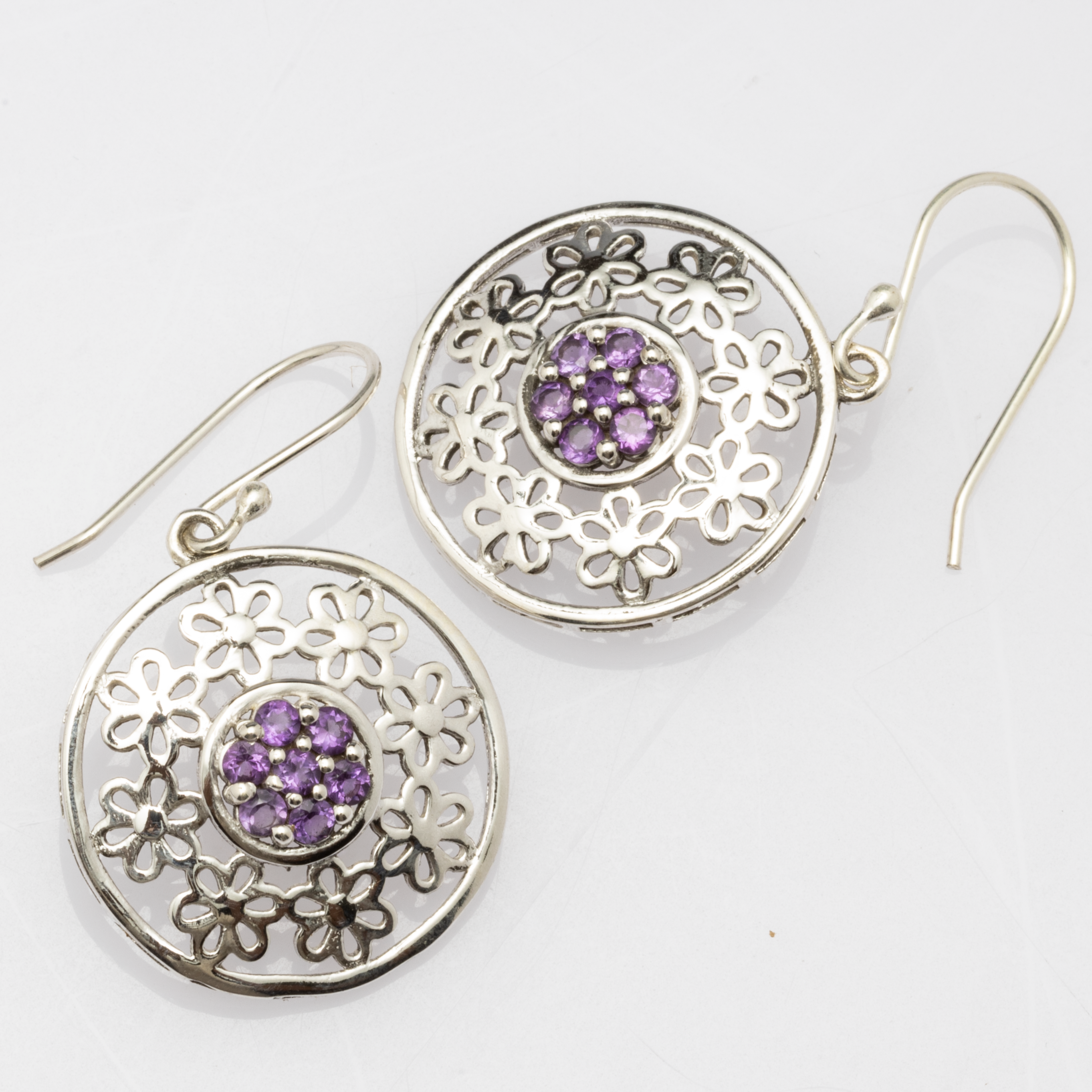 Blisse Allure Sterling Silver Circular shaped Floral Jaali earrings