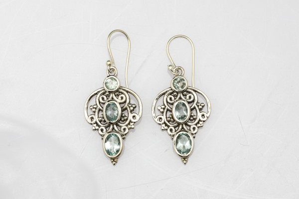 Blisse Allure Sterling Silver Drop Dangle 3 Stone studded Jaali design earrings.