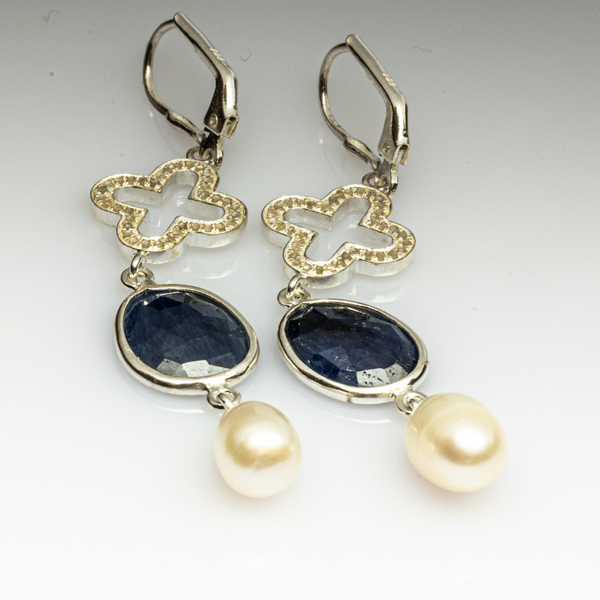 Blisse Allure Blue Sapphire and Pearl Dangler Earrings