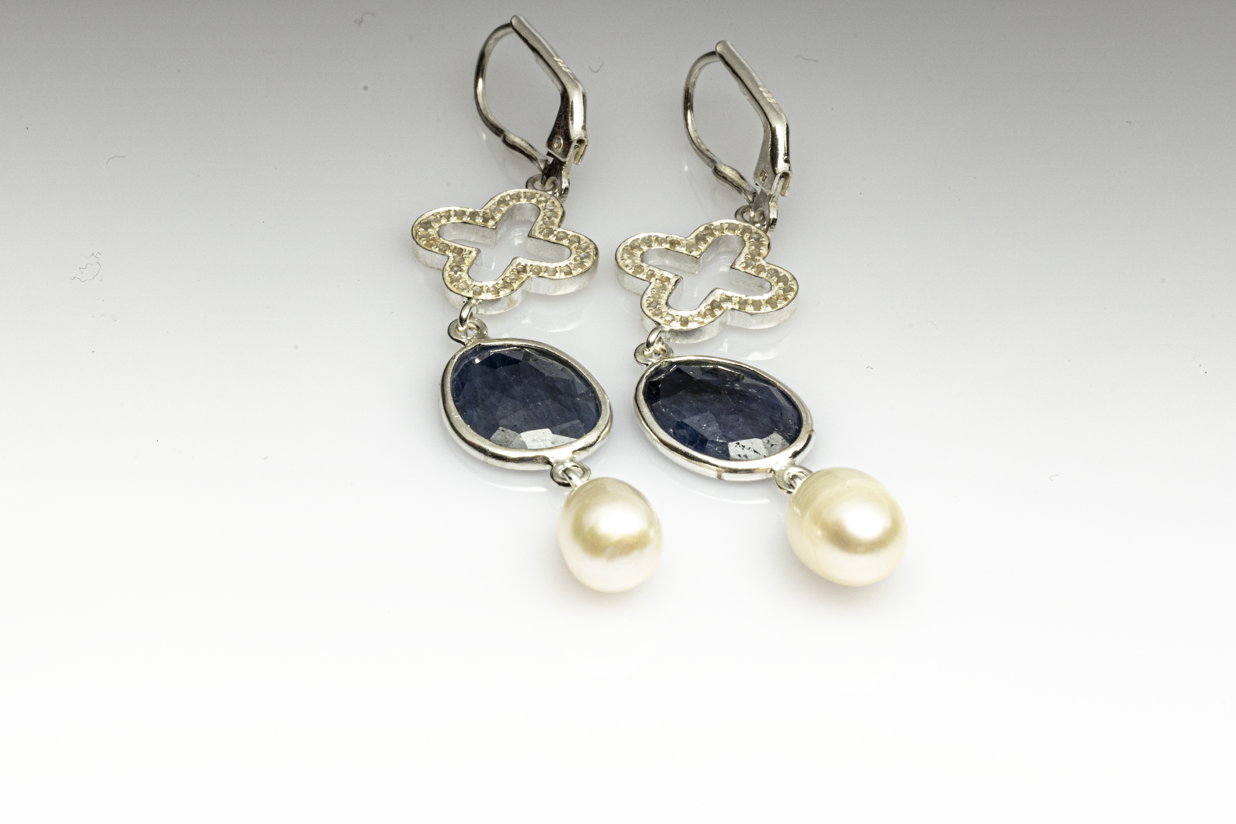 Blisse Allure Blue Sapphire and Pearl Dangler Earrings