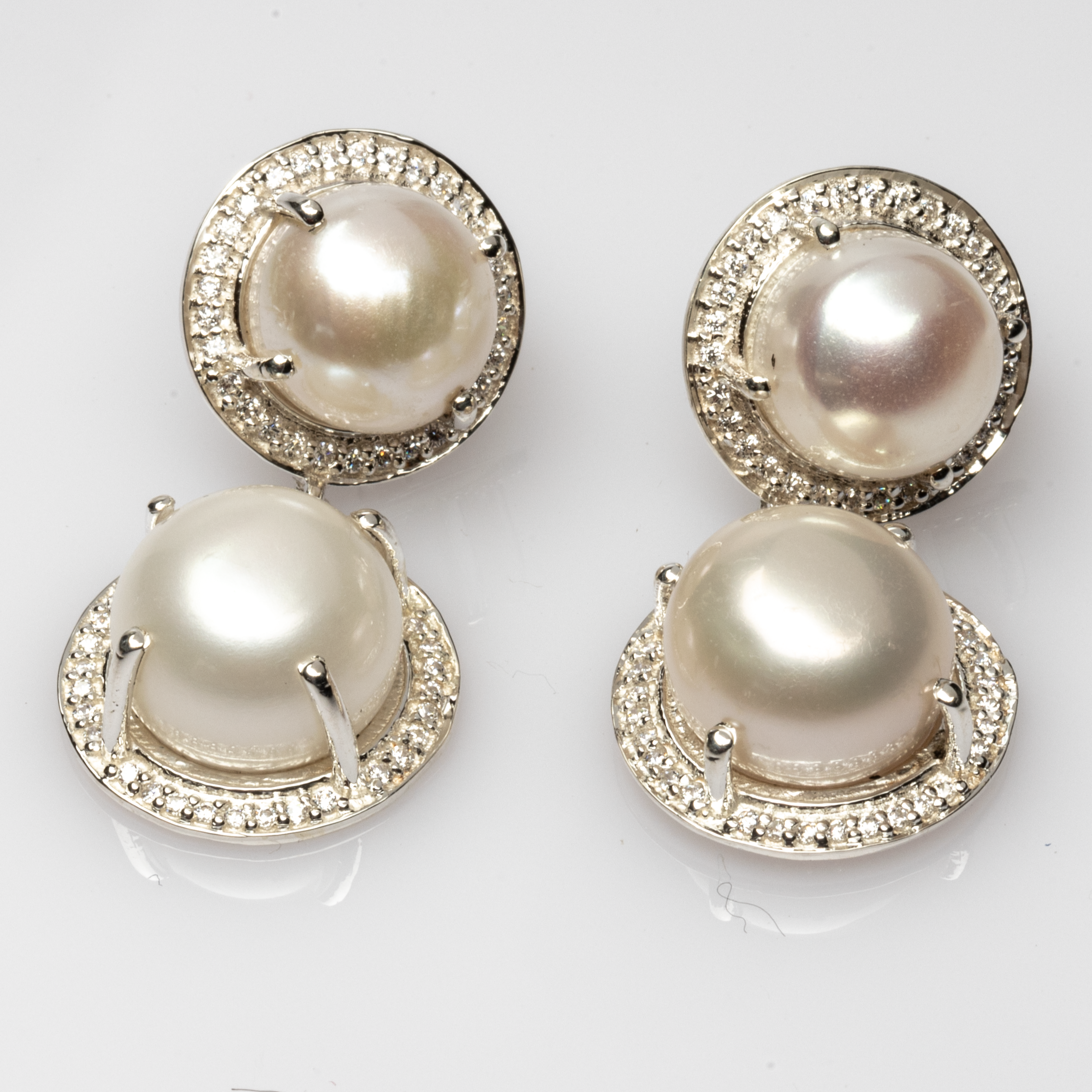 Blisse Allure Sterling Silver Pearl and CZ Earrings