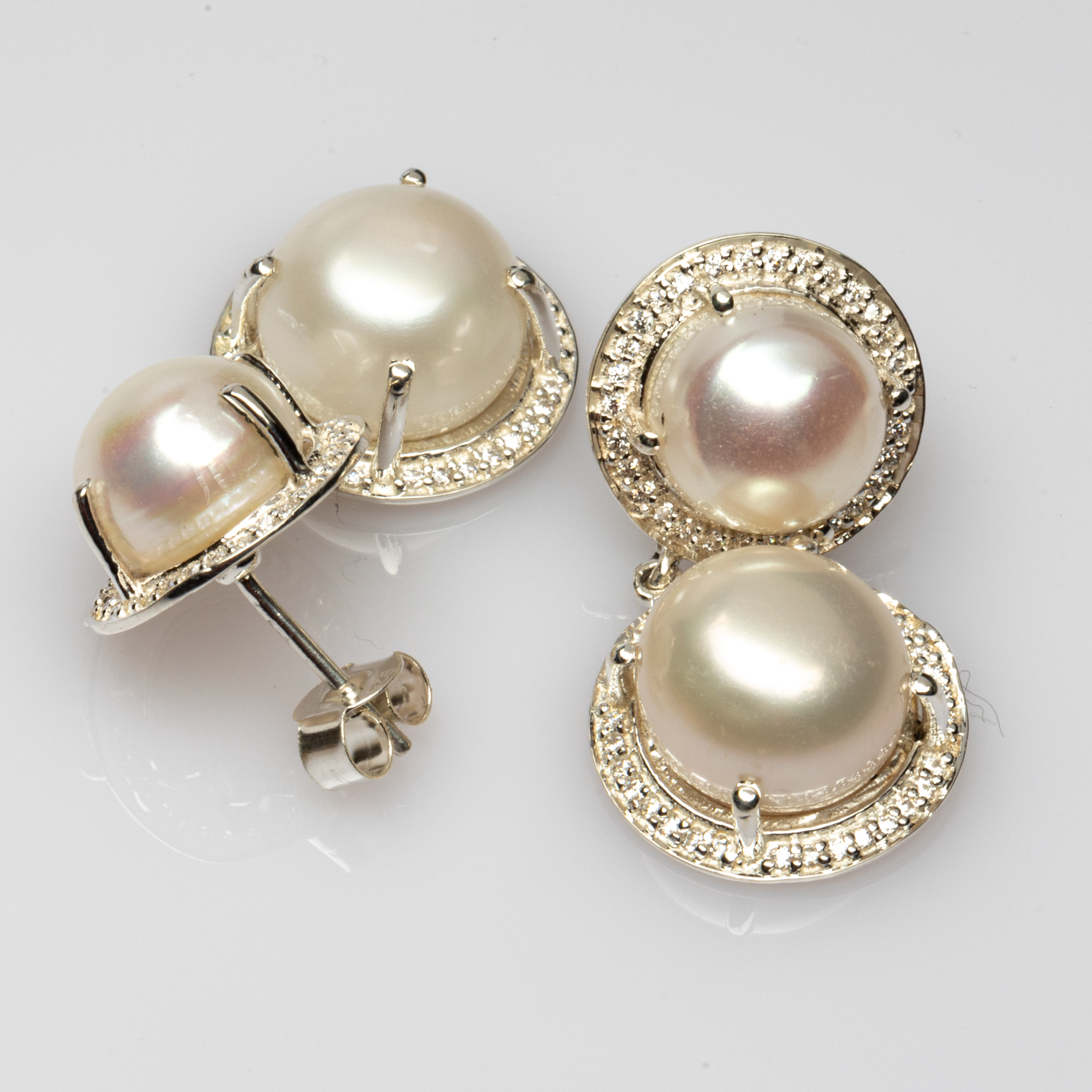 Blisse Allure Sterling Silver Pearl and CZ Earrings