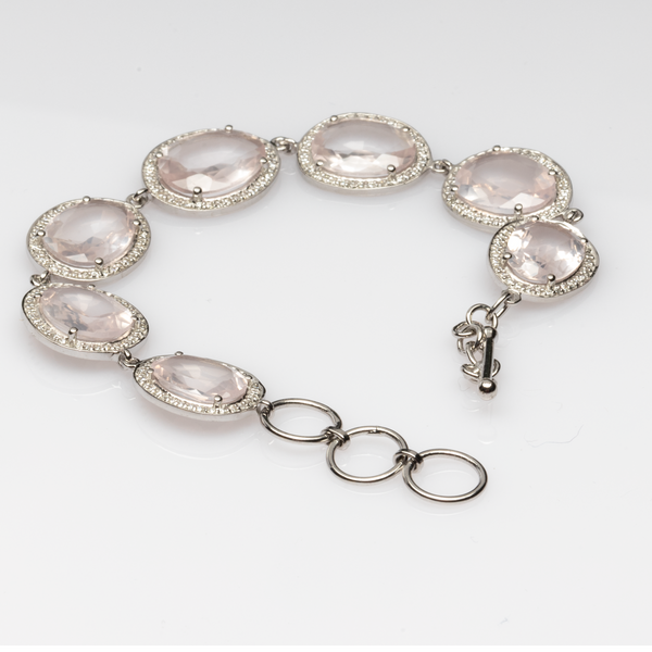 Blisse Allure Sterling Silver Rose Quartz with cubic zirconia Bracelet