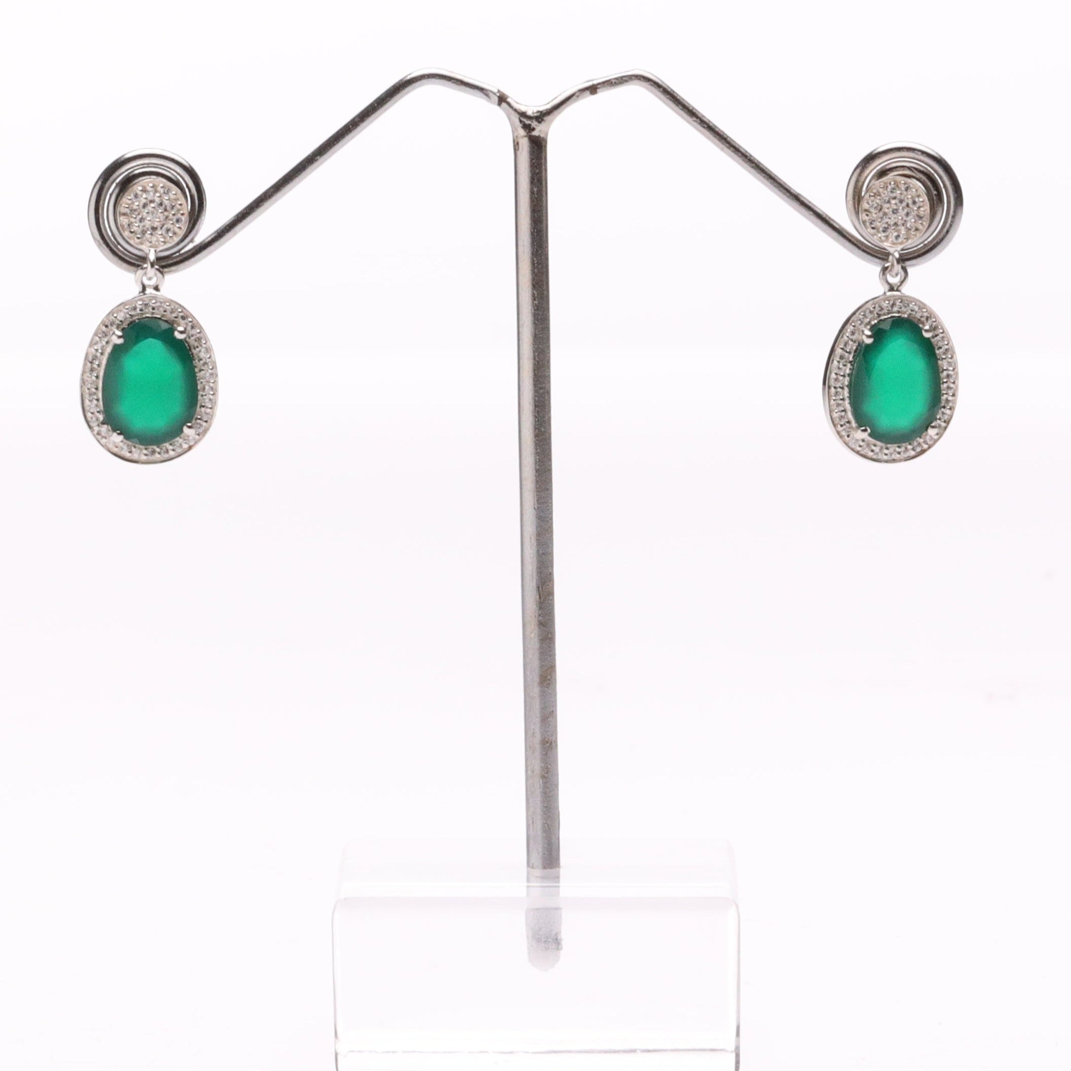 Blisse Allure Sterling Silver Green Onyx Drop Earrings