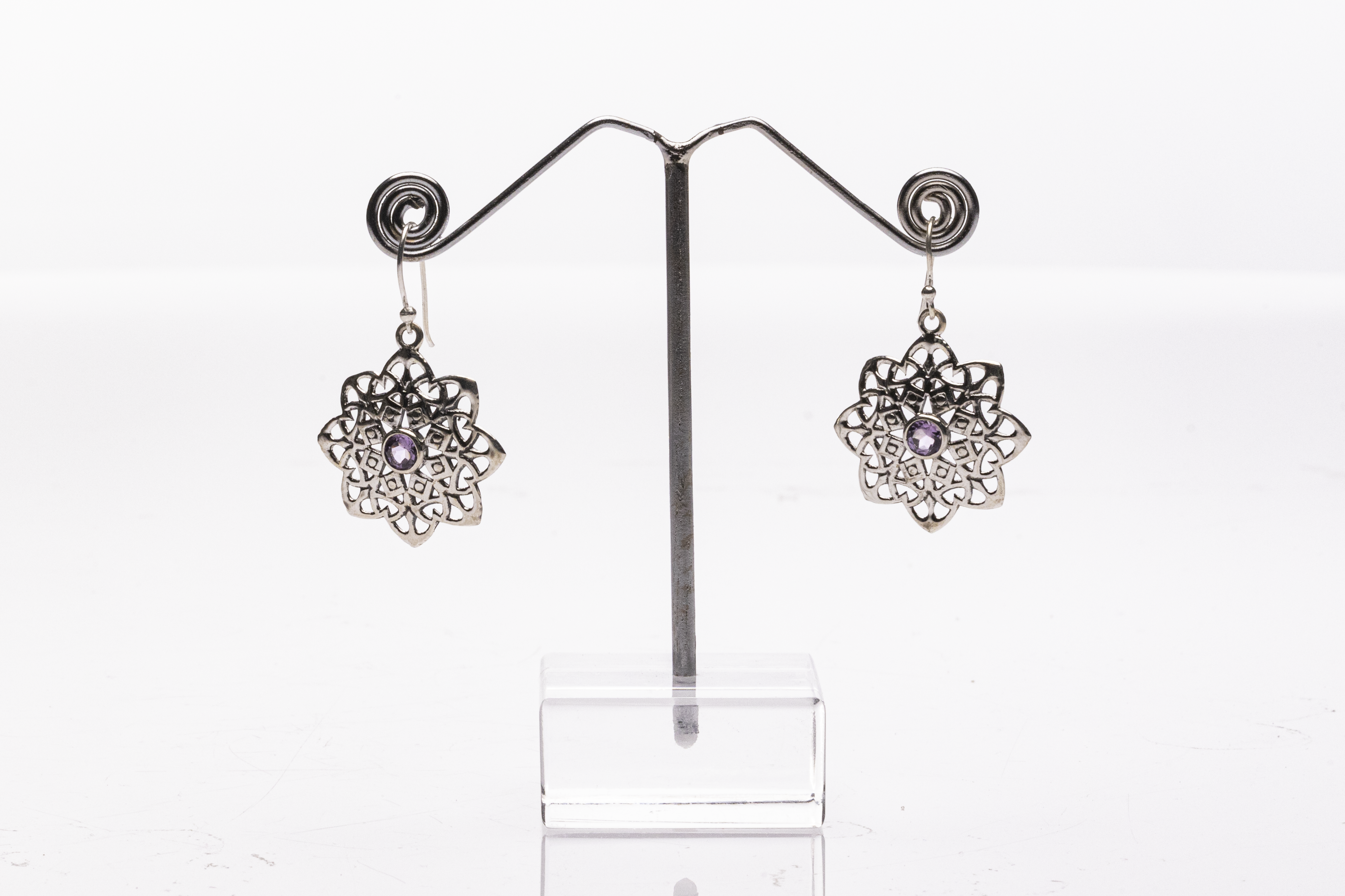 Blisse Allure Sterling Silver Flower shaped Jaali earrings.