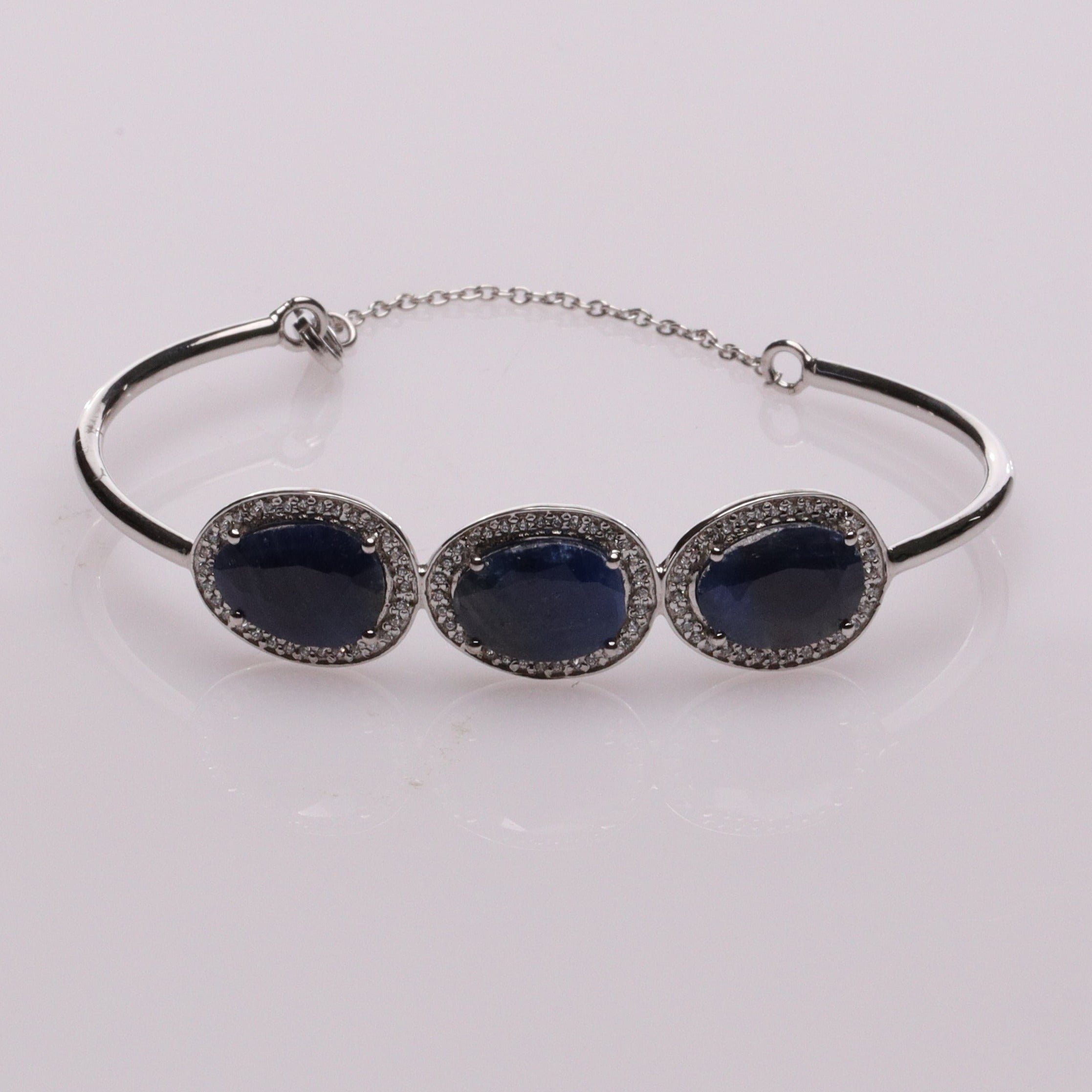 Blisse Allure Blue Sapphire Bangle Bracelet with white cubic zirconia