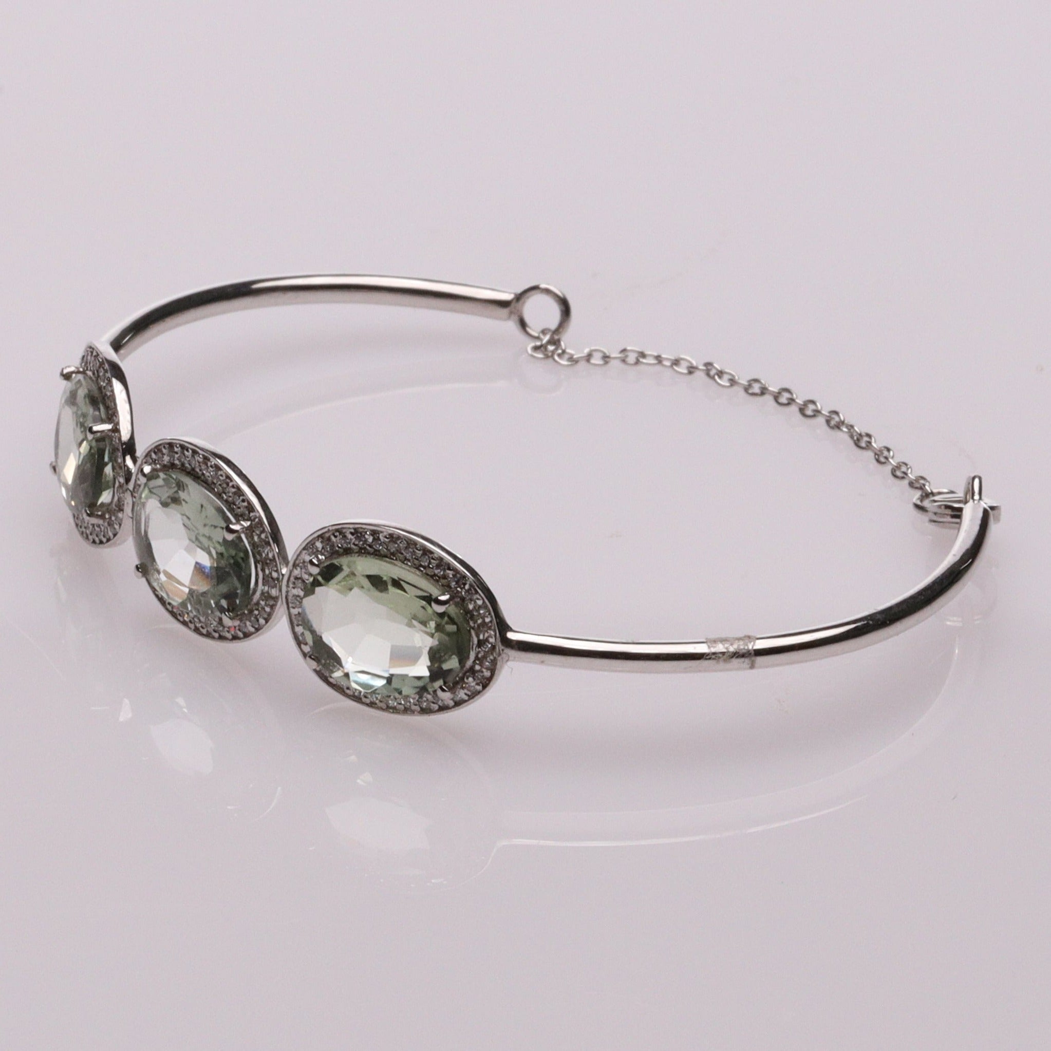 Blisse Allure Sea Green Amethyst Bangle Bracelet with white cubic zirconia