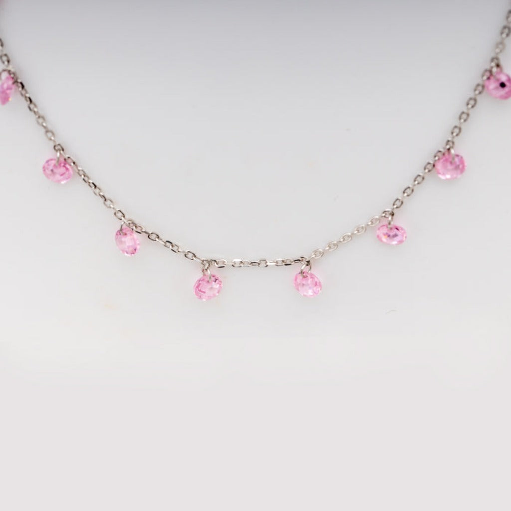 Silver Pink Crystal Heart Necklace | Classy Women Collection