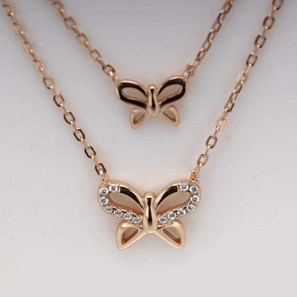 Blisse Allure 925 Sterling Silver Rose Gold Butterfly Layered Necklace