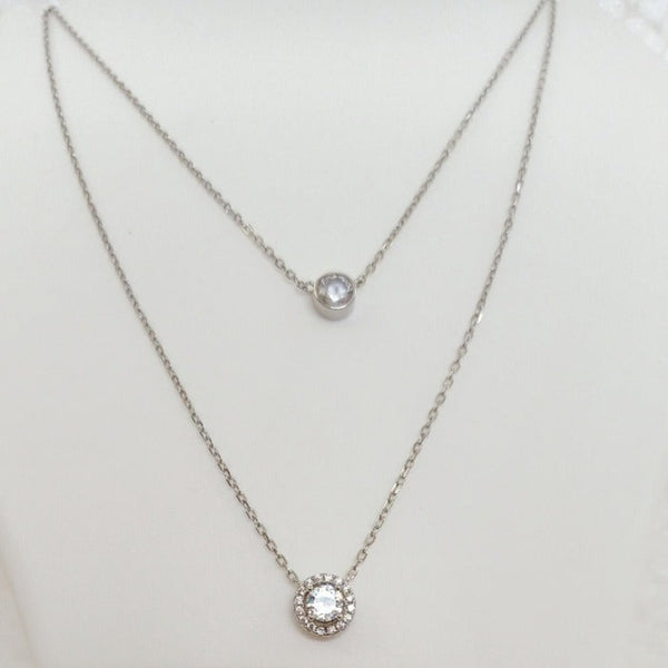 Blisse Allure 925 Sterling Silver With White Solitaire CZ Layered Necklace