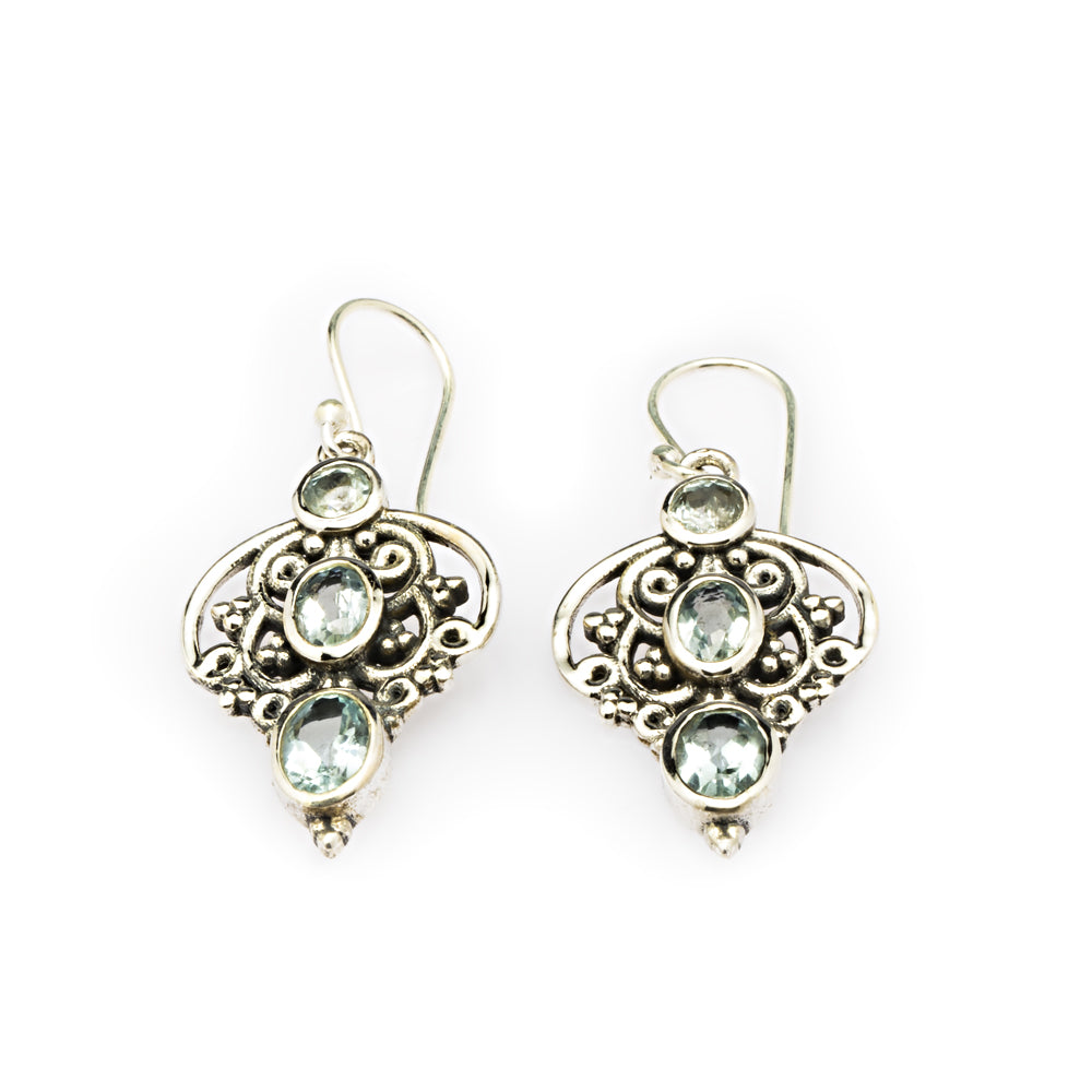 Blisse Allure Sterling Silver Drop Dangle 3 Stone studded Jaali design earrings.