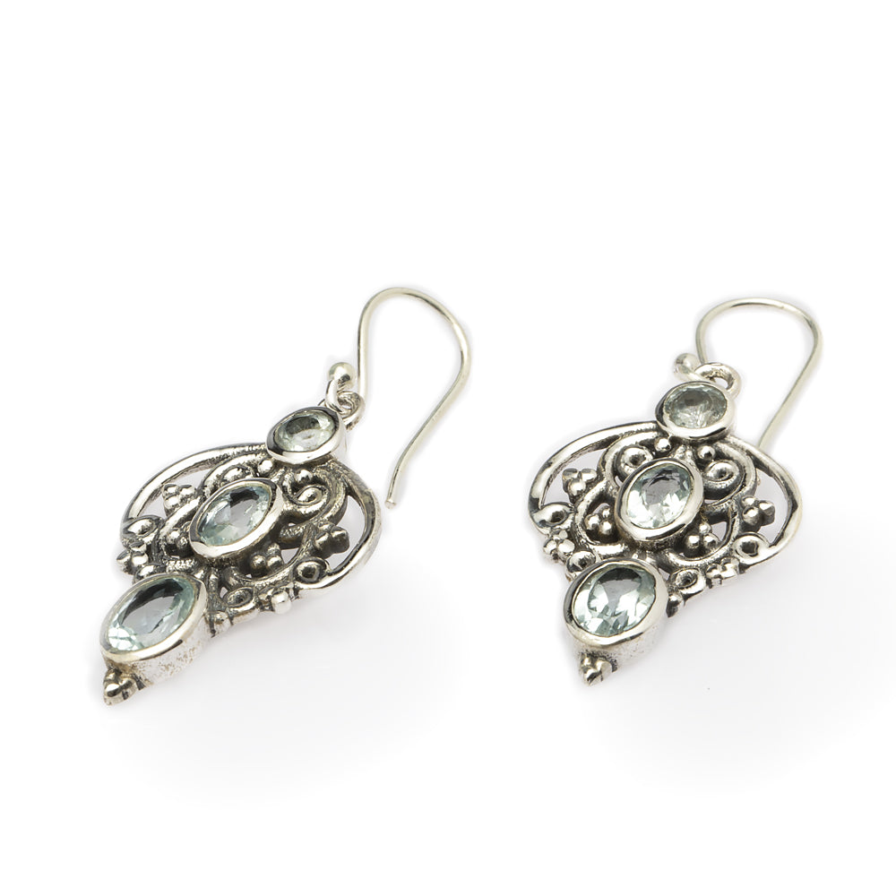 Blisse Allure Sterling Silver Drop Dangle 3 Stone studded Jaali design earrings.