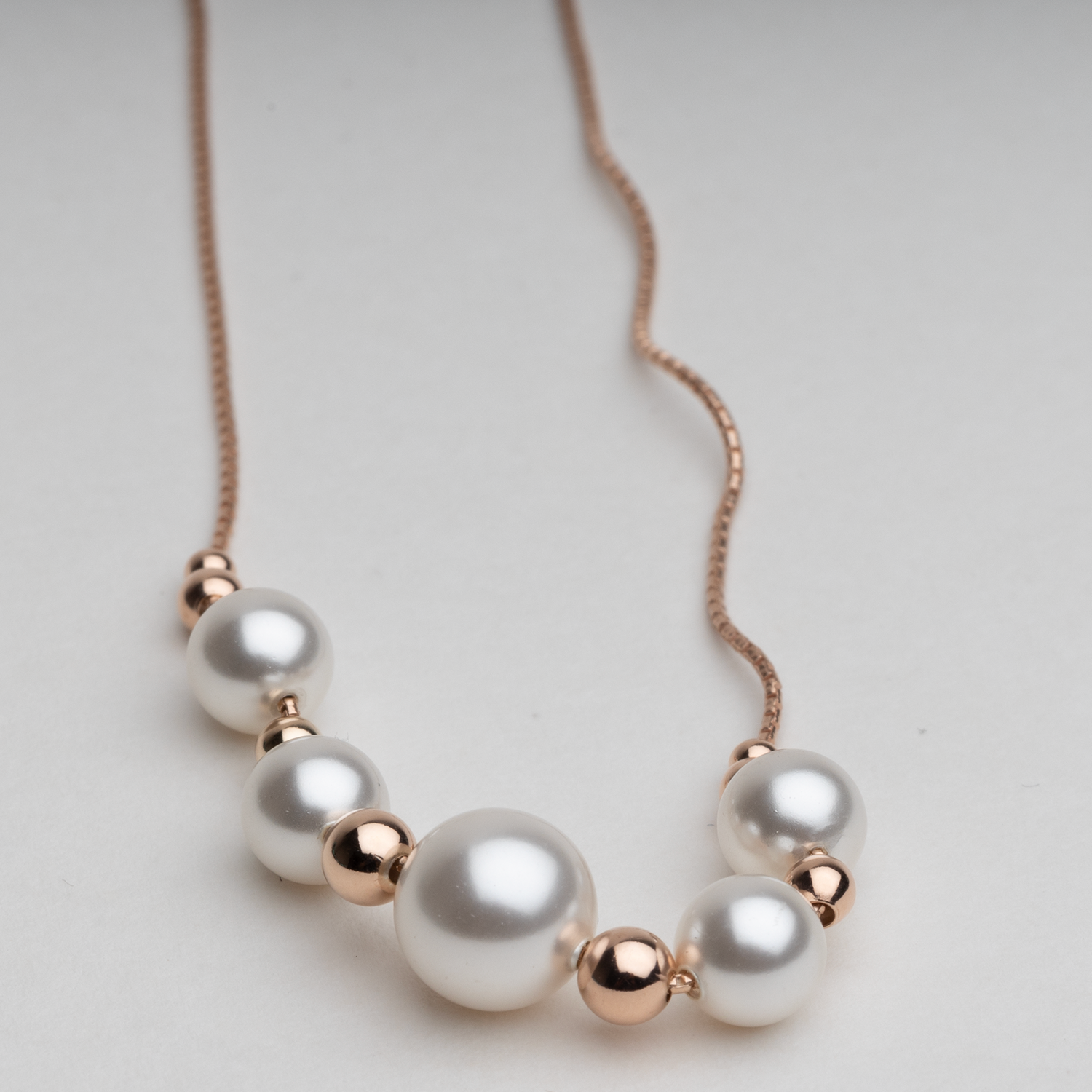 Blisse Allure Sterling Silver Pearl Necklace in Rose Gold Finish